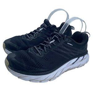 Hoka One One Clifton 6 Running Shoes Sneakers Women 8.5D Black White Comfort